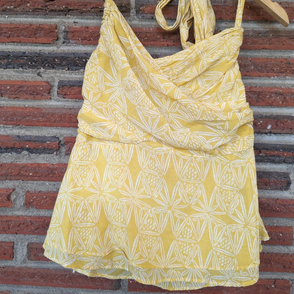 Anthropologie Vanessa & Virginia yellow tropical print halter top